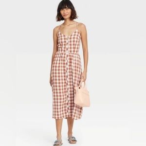 Brown & White Gingham Midi Dress - A New Day